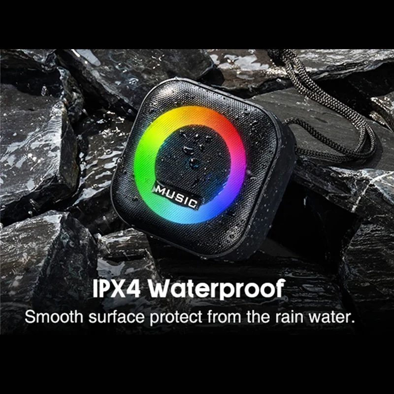 Alto-falante Bluetooth portátil, Luz colorida RGB, Subwoofer sem fio impermeável, Surround estéreo, Alto-falante de viagem TWS