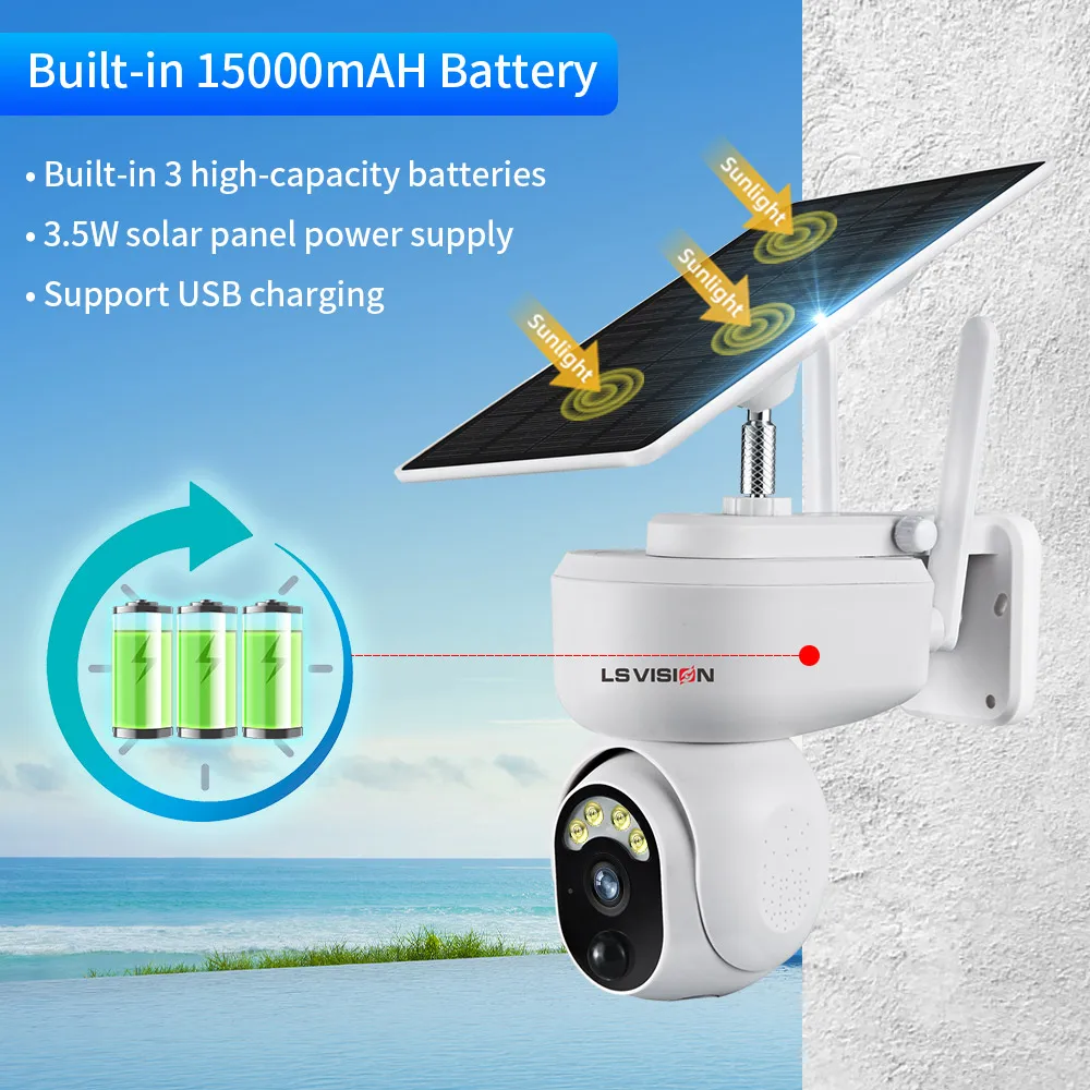 LSVISION 4MP Solar Camera Security Surveillance WiFi Camera 4G SIM Card Outdoor 360° PTZ Night Vision Motion Detection Cam