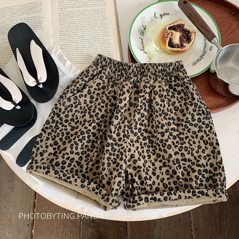 

boys' cotton shorts for summer 2025 new style loose fitting children's thin five quarter pant leopard print