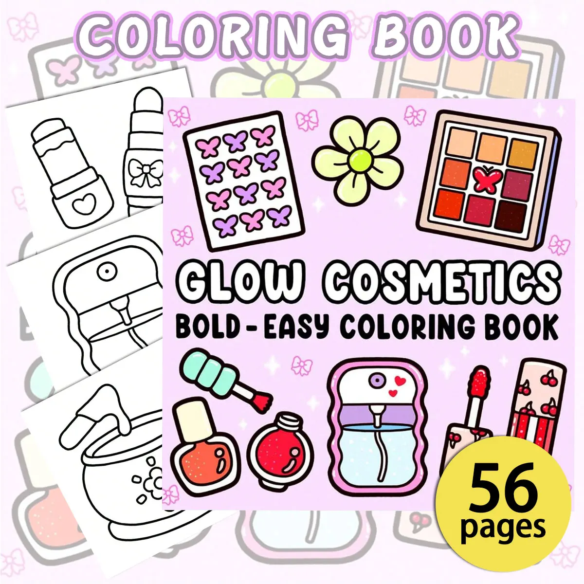 كتاب تلوين "Glow Cosmetics" لتخفيف الضغط للبالغين، مستحضرات تجميل عصرية وعصرية، ورق فني سميك، بدون نزيف بالحبر، مناسب لآلة التجميل، كتاب تلوين عائلي يمكنك صنعه بنفسك، هدية عيد ميلاد