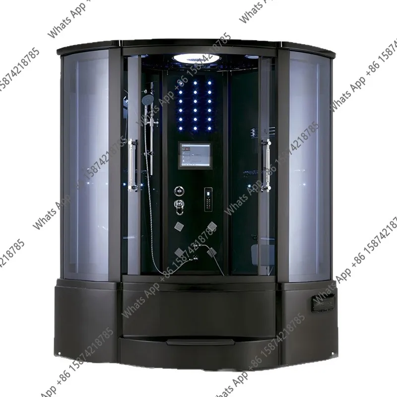 Kk 1.5M Fan-shaped Single Double Black Luxury Steam Shower Room Bathroom Surf Bathtub Closed Integrated Bath view 5