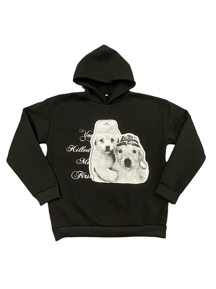 Américain rétro lâche personnalité impression pull automne et hiver saison à capuche à manches longues pull top Y2K vêtements