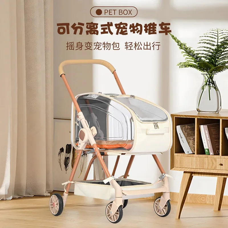 Lightweight Foldable Pet Stroller for Small Dogs and Cats Portable Transparent Carrier Trolley Blue Travel Walking Cart for