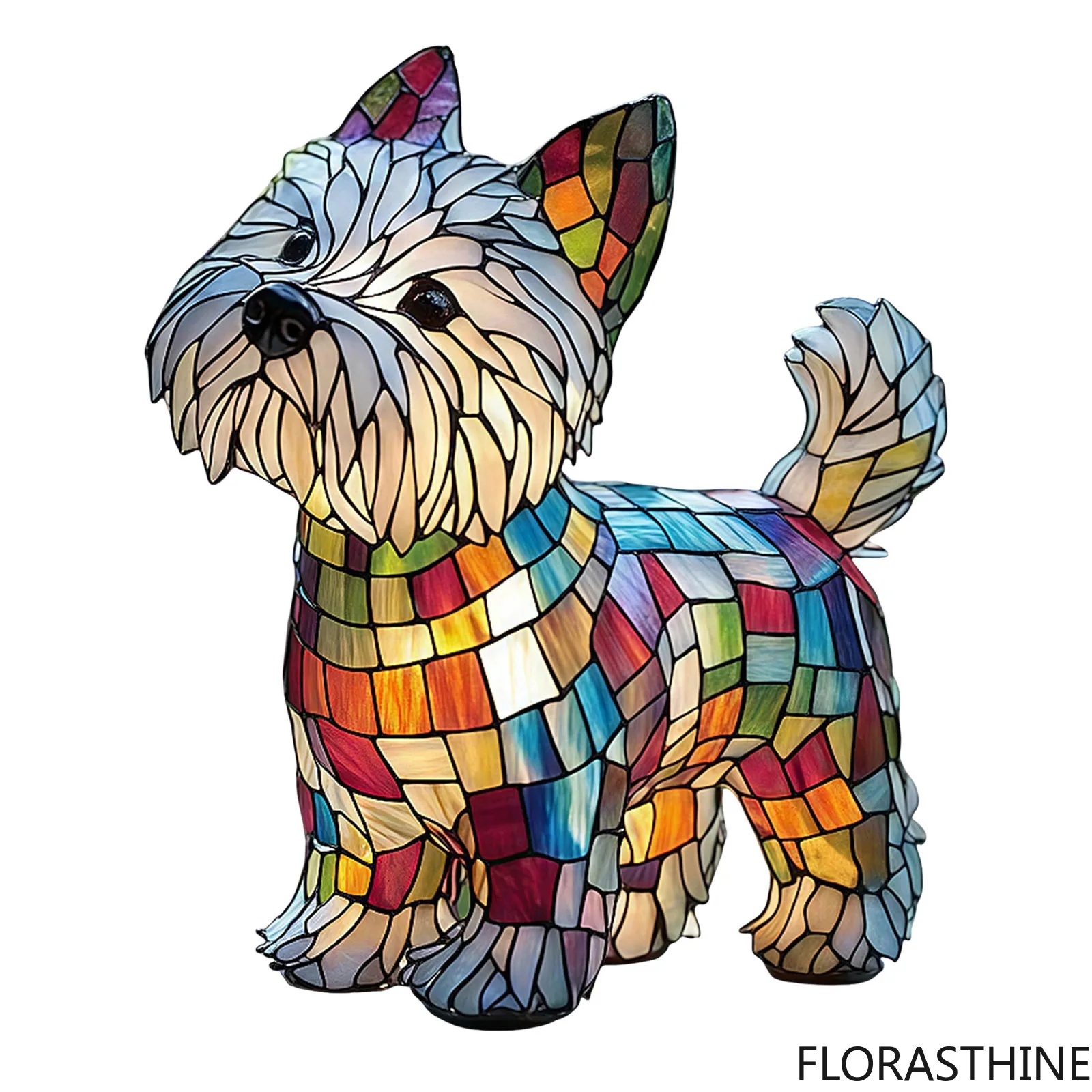 3d Painted Stained Glass Dog Table Lamp Art Night Light Warm Toned Light Ambient Suitable for Reading Lamp for Bedroom Lovers