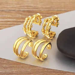 Nidin New Retro Simple Style Multilayer Ear Clip Earrings 3 Styles For Women Copper Ear Jewelry Engagement Wedding Party Gifts