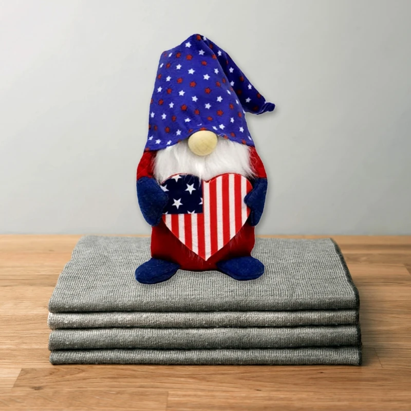 Independence Day Gnome Heart Patriotic Tomte 4th of July Gift Dwarf Elf Ornaments Kitchen Tiered Tray Decoration