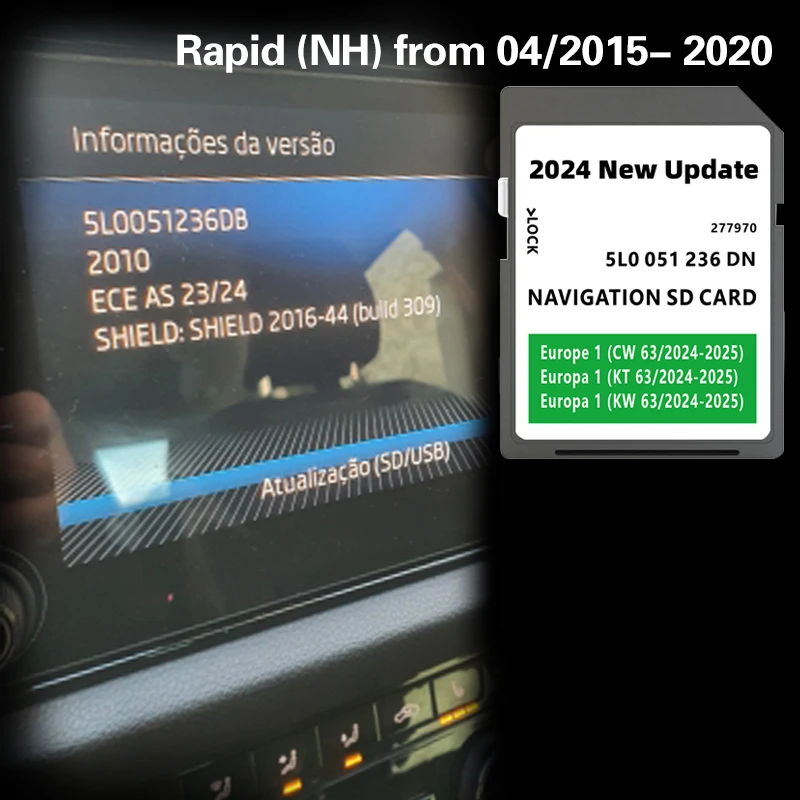 

Fitting for Skoda Rapid (NH) from 04/2015-2020 Mib2 Greece UK Hungary Map SD 32GB Card