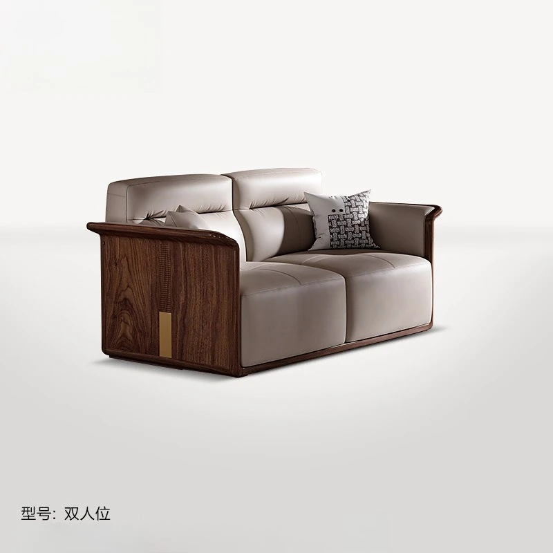 Modern simple solid wood sofa black walnut living room straight row combination large flat floor villa furniture