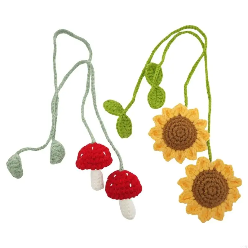 

G99F 2pcs Designs Designs Crochet Car Mirror Accessories Car Интерьер подвесные чары