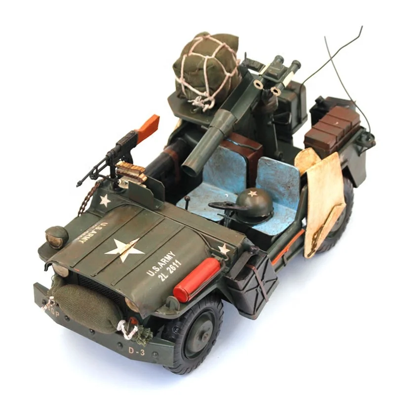 

Vintage home decoration car model iron handmade antique iron military vehicle office decoration car model