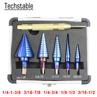 6Pcs HSS Nano Blue Coated Step Drill Bit With Center Punch Set Hole Cutter Drilling Tool