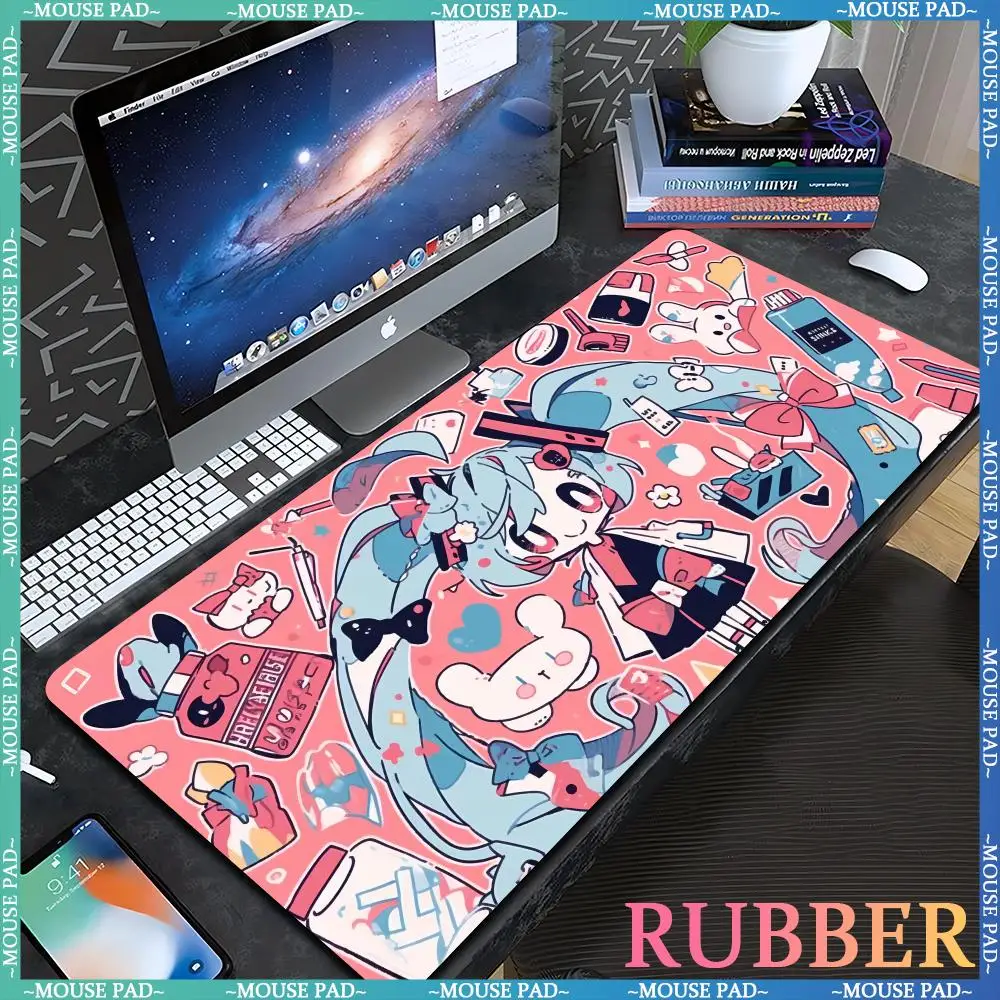 Anime H_Hatsune M_Miku Anime MousePad Computer Oversized Game Keyboard Pad XXL Rubber Lock Edge Computer Pad Office Gadget Pad