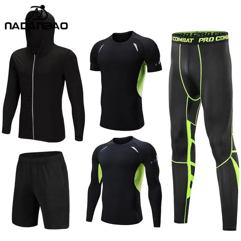 

Nadanbao Men Gym Sport Running Quick-Drying Breathable Zipper Coat Sets Fitness Wear Ropa Sports Suit Elastic Gym Pants