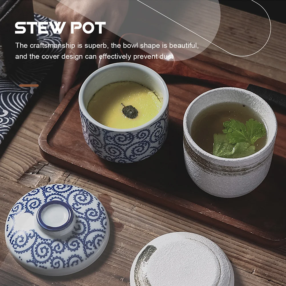 

2Pcs Ceramic Soup Bowls with Lid Stew Pot Kitchen Tableware Egg Steaming Bowl Small Steaming Pot Ceramic Bowls with Lids