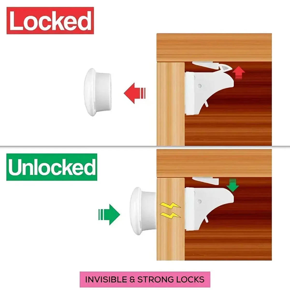 4-piece kid-safe magnetic cabinet lock with key - No drilling required, invisible sticky drawer and cabinet locks for kitchen an