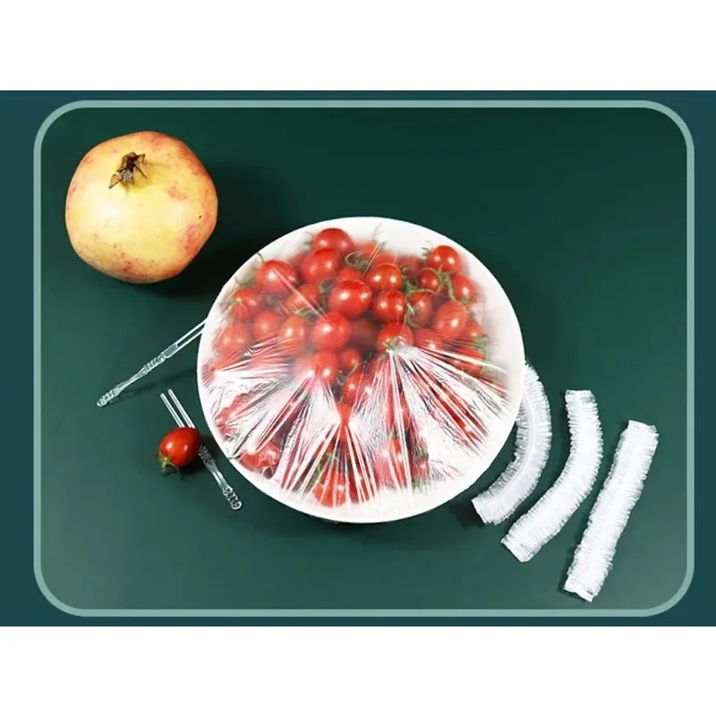 100PCS Disposable Food Cover Plastic Wrap Kithchen Refrigerator Fruit Food Stretch Protection Flim Dustproof Bowls Cups Caps Bag