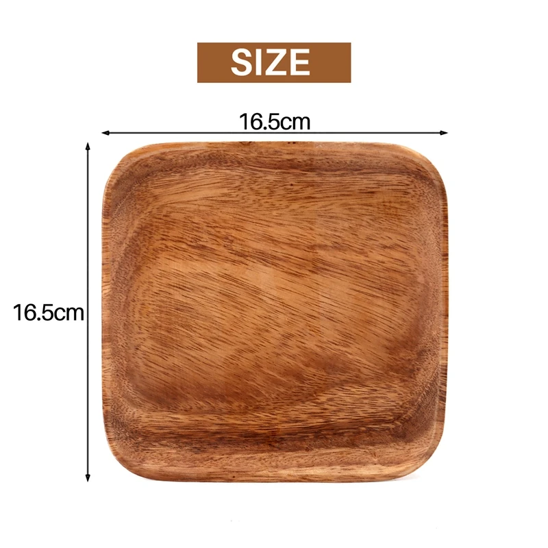 2 Pieces Square Acacia Wood Serving Tray For Home Decor,Wood Platters & Dish Plates For Fruits,Cupcakes,Sushi,Food