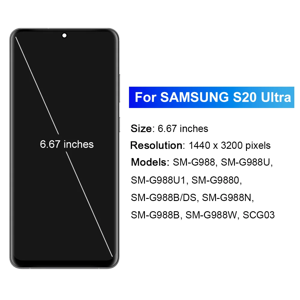 شاشة AMOLED مقاس 6.9 بوصة تعمل باللمس مع إطار لهاتف Samsung S20 Ultra 5G SM-G988B/DS G988F شاشة LCD تعمل باللمس