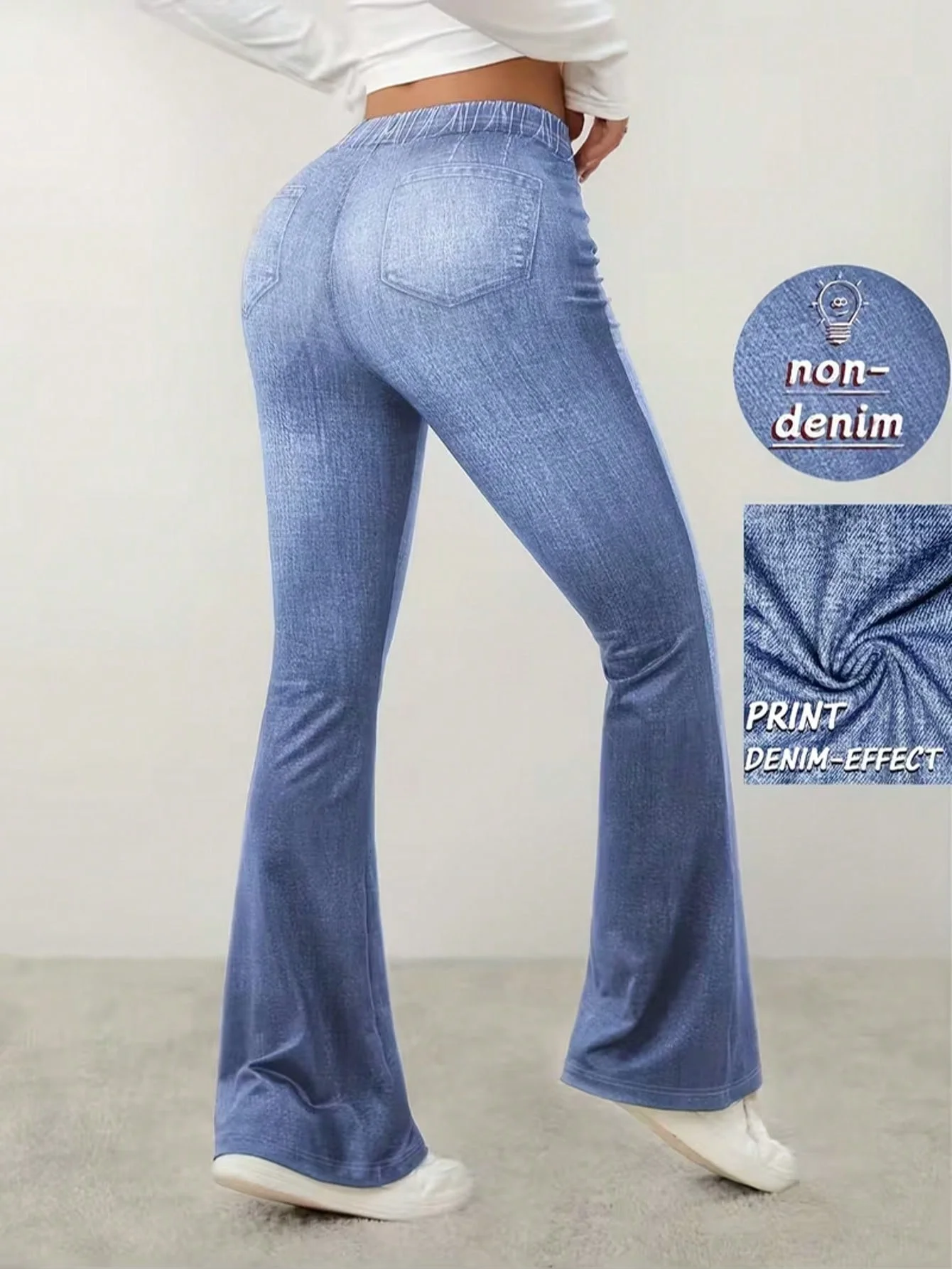 Women's High Waist Slimming Yoga Pants, Imitation Jeans Leggings Fitness Joggers Bell Bottoms Breathable Casual Sports Pants