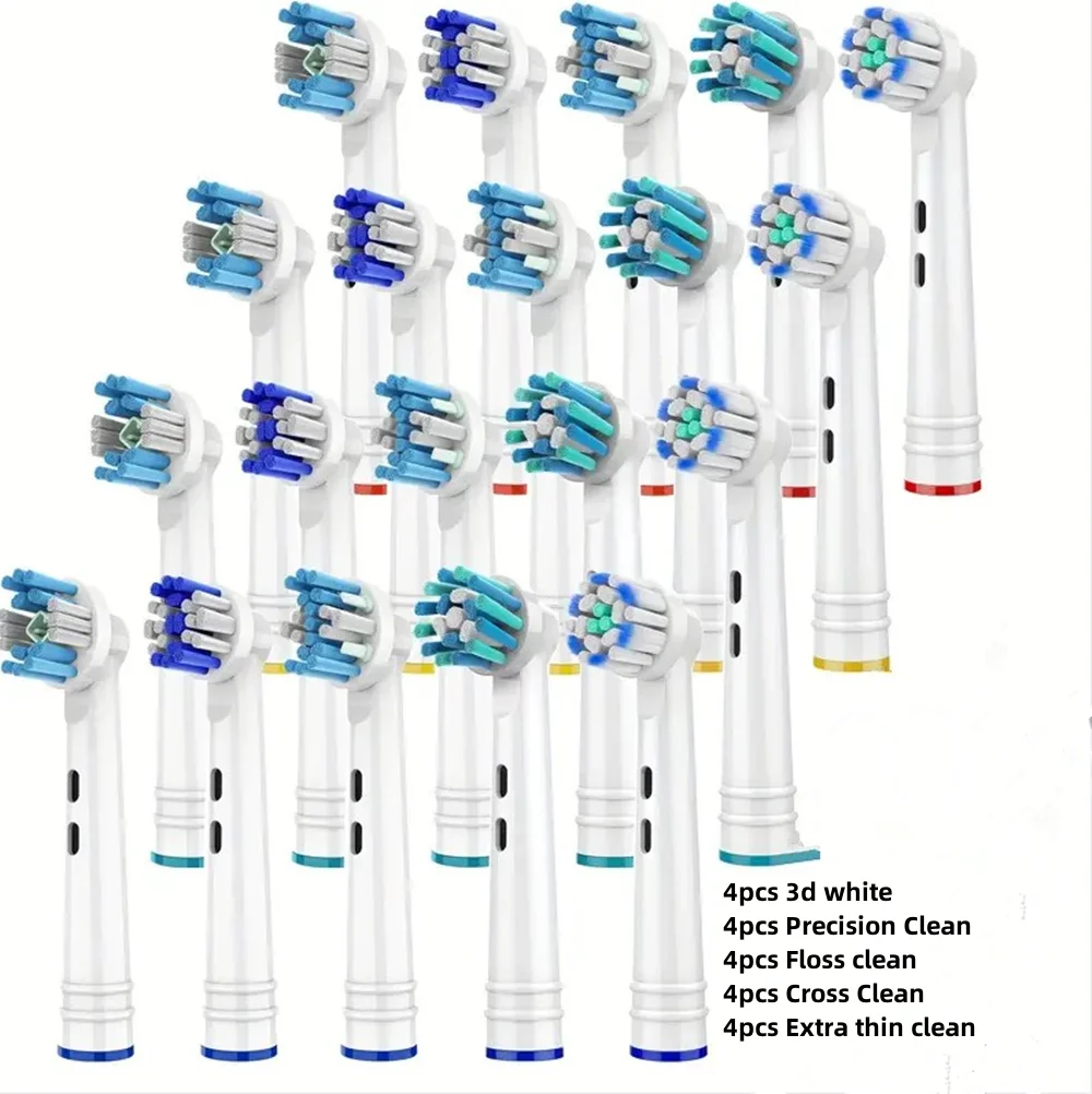 20 buah kepala sikat pengganti kompatibel dengan Oral B Braun 4 sensitif 4 benang 4 presisi 4 silang 4 pemoles