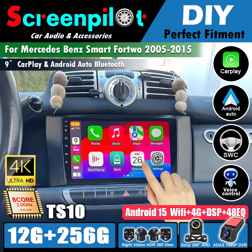 Android 16 For Mercedes Benz Smart Fortwo 2005 - 2010 2011-2015 Car Radio Carplay Multimedia Stereo Auto Player GPS Navigation