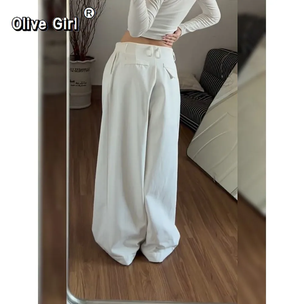 بنطلون Olivegirl الأمريكي من القطن مقاس كبير فضفاض وكسول واسع الساق بنطلون Hotsweet Girl المتخصص متعدد الاستخدامات مطوي على الأرض