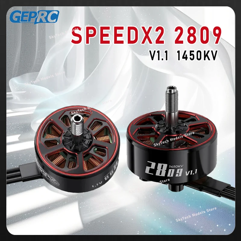 GEPRC SPEEDX2 2809 1450KV V1.1 Brushless Motor (Black) - With 7/8 Inch MOZ7 RC FPV Racing Multicopter Accessories