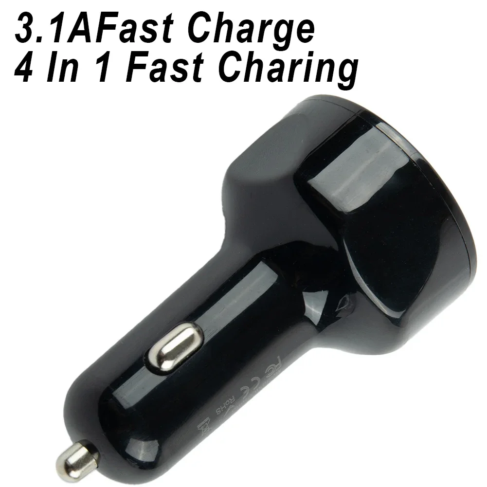 Cargador de coche de 4 puertos, adaptador de cargador de teléfono USB 3.1A de carga rápida, pantalla LED, cambiadores rápidos automáticos con luz