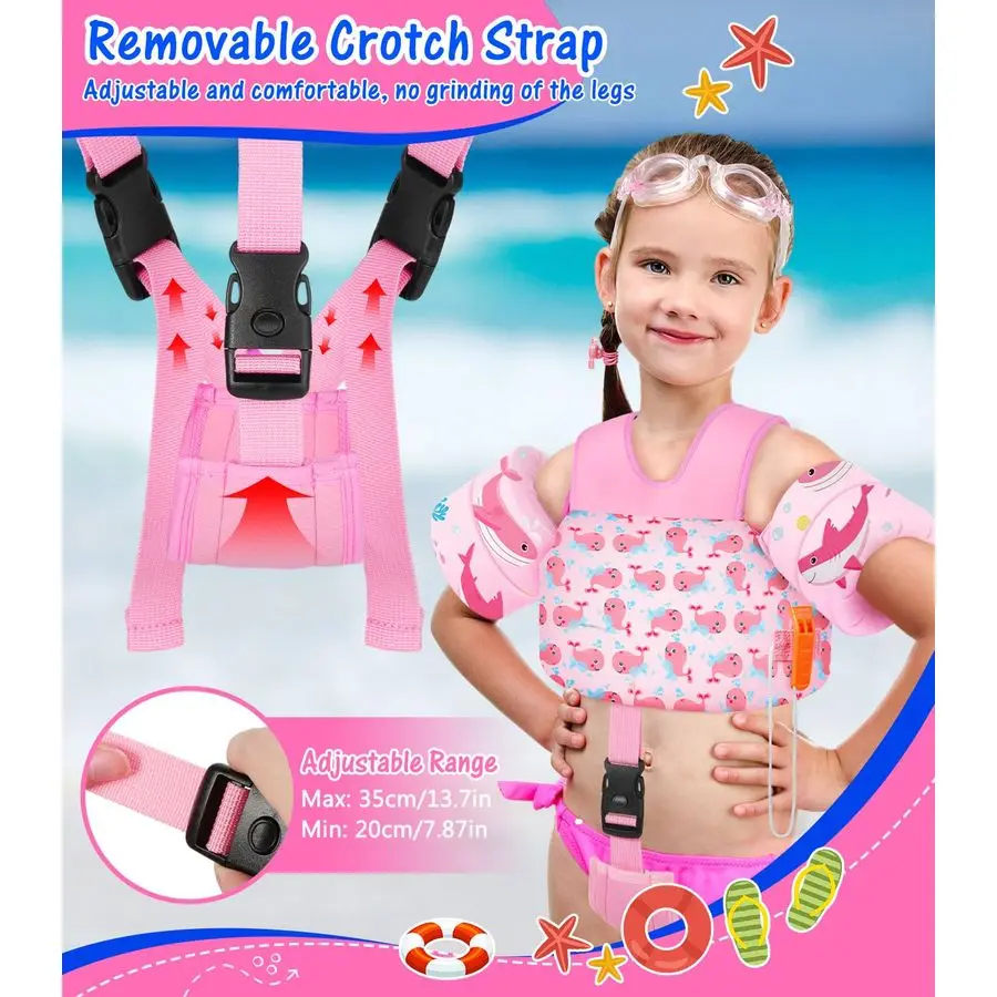 Kleinkind-Schwimmweste für Kinder, Schwimmarm-Floaties, Cartoon-Schwimmwasserflügel mit Schrittgurt, Pool-Schwimmwesten, Ärmel, Schulter