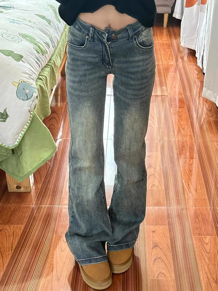 

Женские джинсы-клеш с низкой талией, осенне-зимние, облегающие, с узкими штанинами и широкими брючинами, цвета желтой грязи, в стиле Spicy Girl