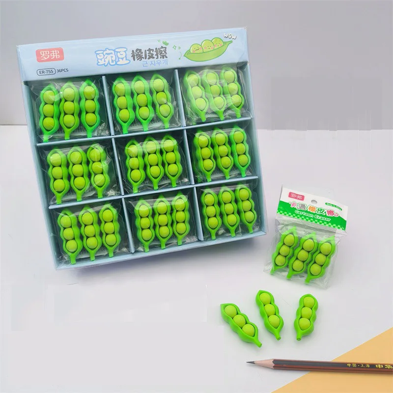 Wholesale 36 Packs Creative Peas Erasers for Kids Pencils Eraser Detachable Toys School Stuff Stationery Bulk Writing Items