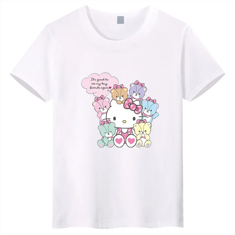 

Новый продукт Sanrio: детская футболка с мультяшным рисунком Hello Kitty Family, топ с круглым вырезом для родителей и детей, с короткими рукавами