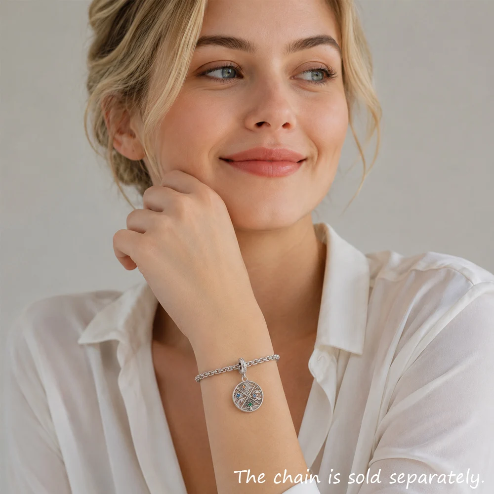 Earth, Water, Air, Fire Elements 925 Sterling Silver Dangle Charm Pendant Women Men Fine Jewelry