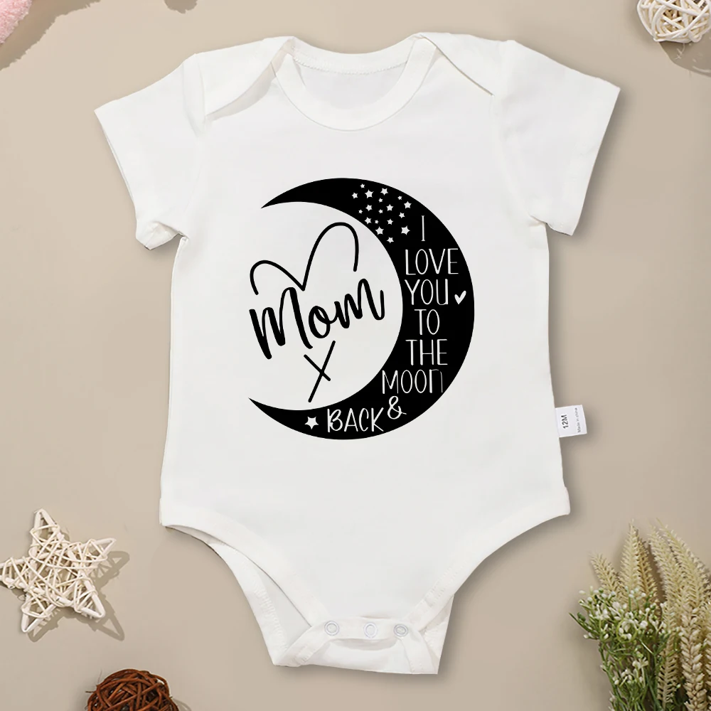 Aesthetic Summer Baby Girl Clothes I Love You To Moon & Back Mom Print Beautiful Newborn Cotton Bodysuits 0-24 Months Dropship