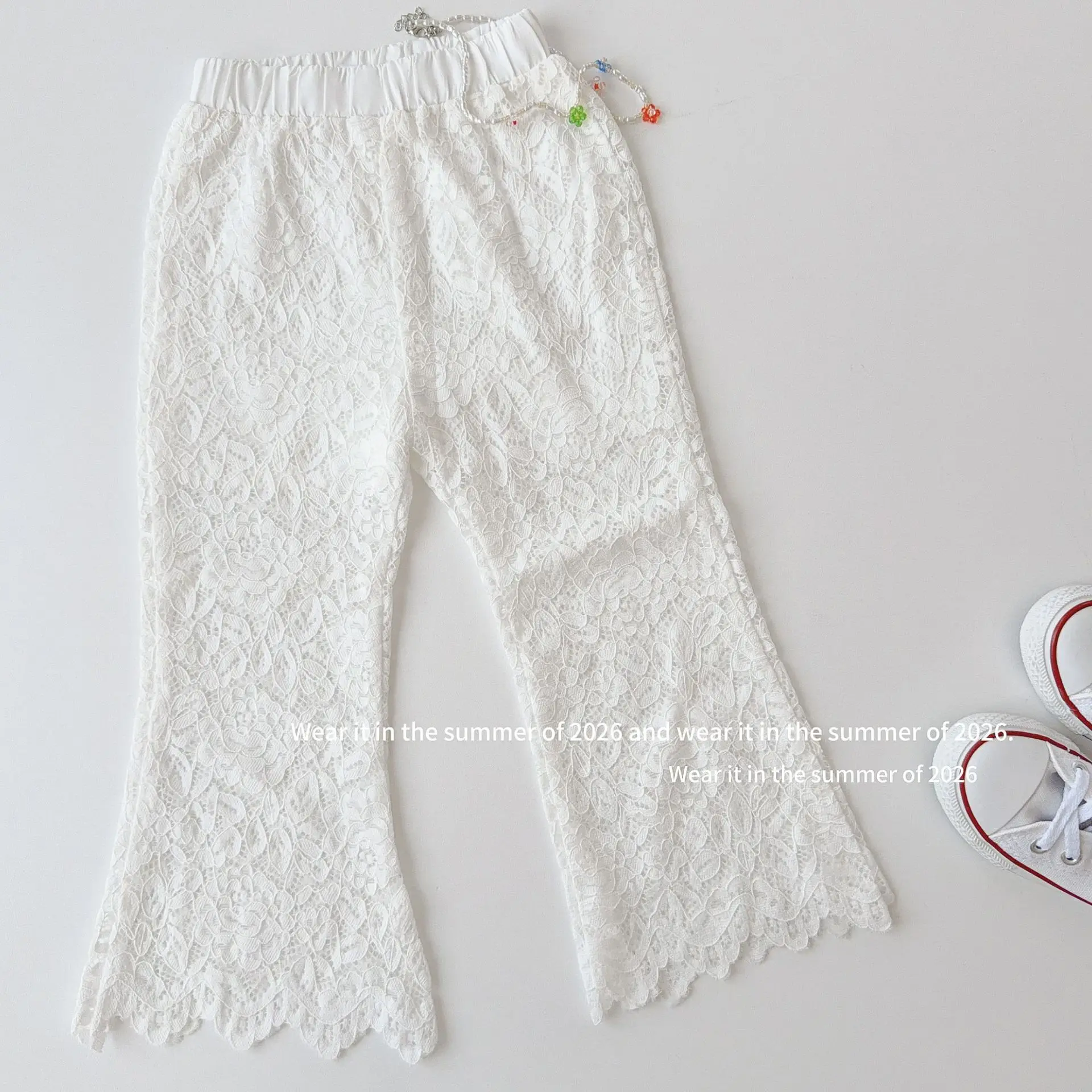 Children's clothing pants solid color 2026 summer new fashionable ventilate girls' breathable lace pants
