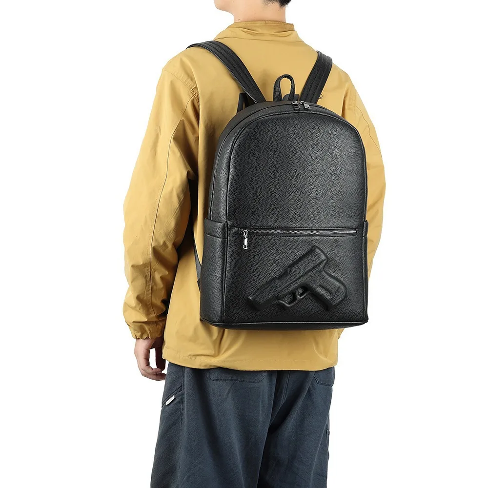 Men's Punk - style Large - capacity Business Travel Backpack 3D Pistol Design Computer Backpack Fashionable and Trendy Student