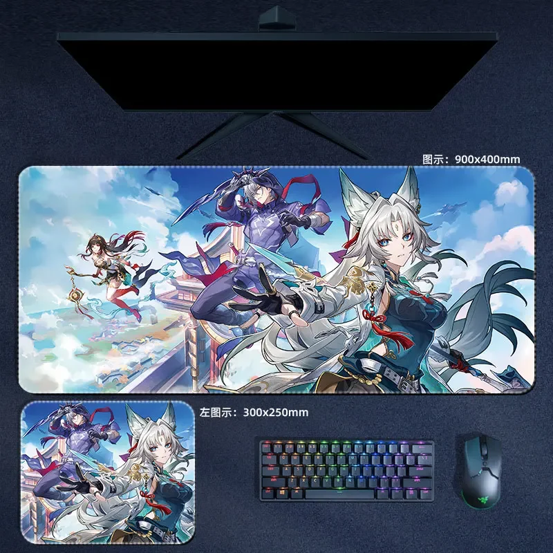 Imagem -02 - Feixiao-honkai Estrela Trilho Mouse Pad Tenn Geki Shougun Grande Mousepad Teclado do Computador Pad pc Gaming Acessórios Desk Mat