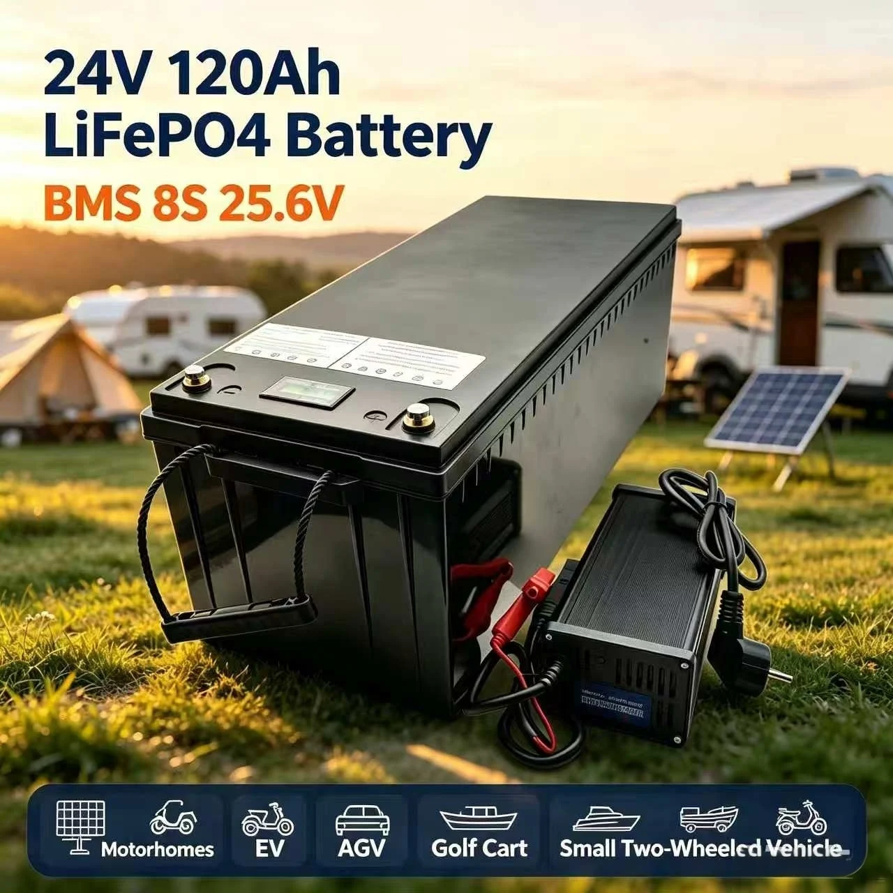 24V 120AH lifepo4 lithium Battery BMS 8S 25.6V for motorhomes Solar EV AGV inverter Boat,golf cart,small two-wheeled vehicle