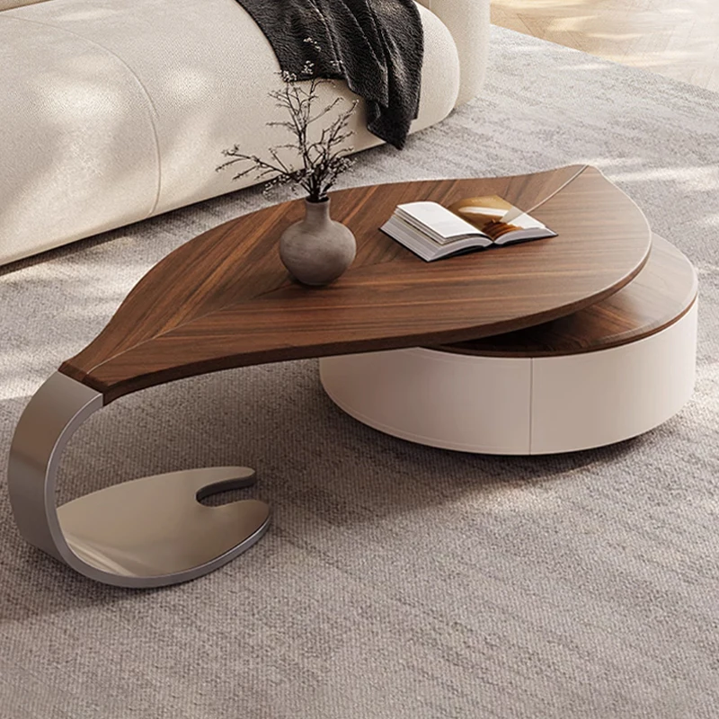 Moderno formato de folha folheado de nogueira mesa de centro luz luxo sala estar casa novo designer criativo forma especial mesa de centro