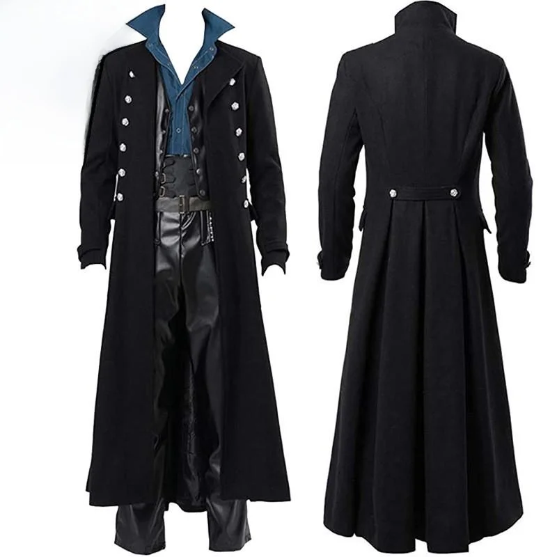 

Gothic Sle Long Coat Men's loween Costume Double Row Button Punk Casual Jaet Trendy Urban Faion Youthwear