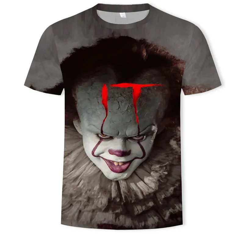 Summer New Men\'s Horror Clown Pattern T-Shirts Short Sleeve Streetwear Hip Hop 3D Printed Tops 6XL Large Size Loose Gothic Tees