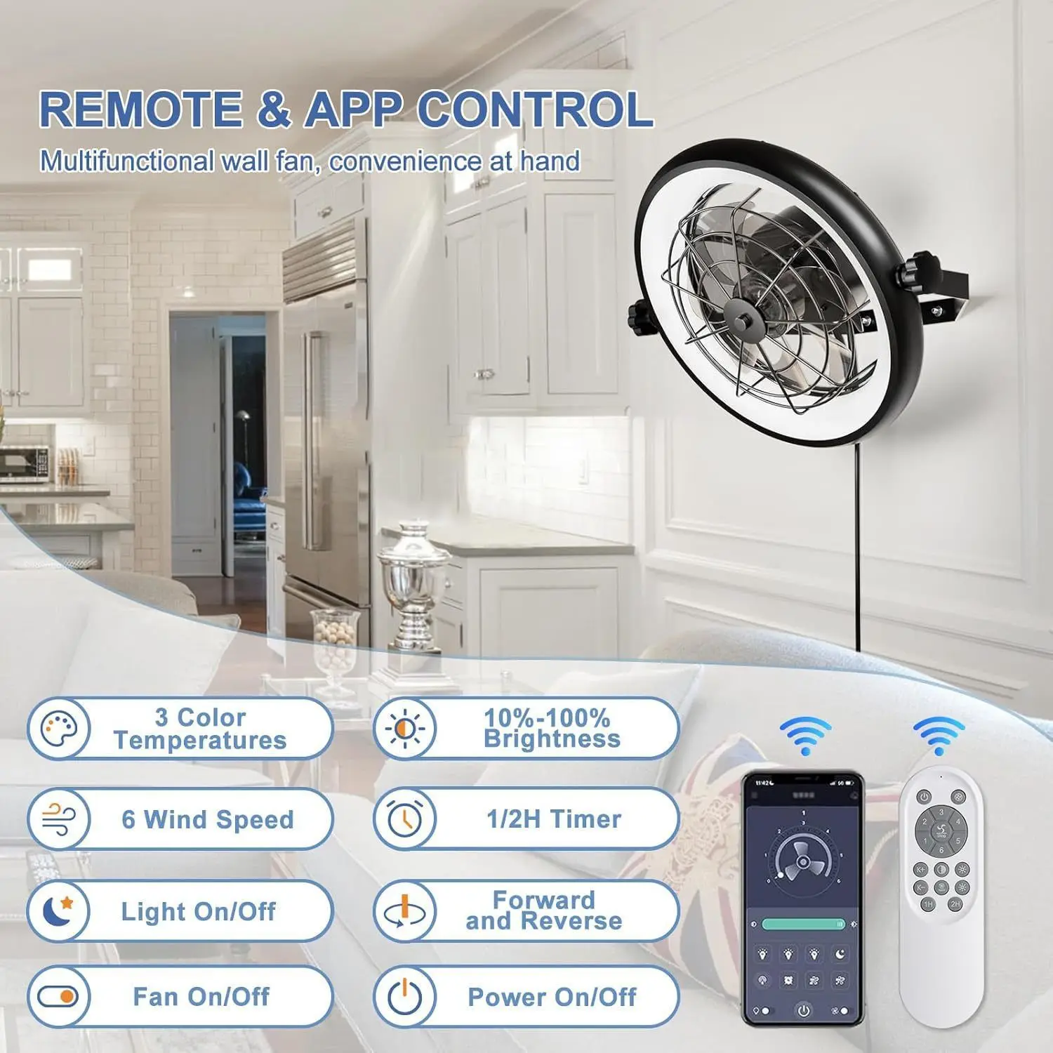 American top-mounted wall-mounted dual-purpose fan light wall fan LED dimming mobile phone remote control dormitory