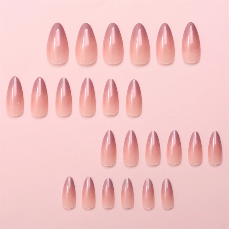 Ongles acryliques ovales longs à 24 pièces, dégradé rose blanc, à pression pour une manucure rapide, accessoires