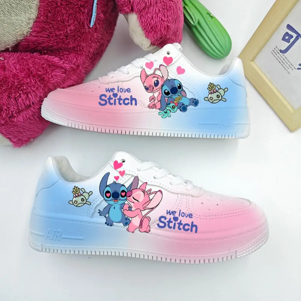 Kawaii Stitch Angel Couple Sneakers Men Women Casual Shoes Male Board Shoes Fashion Girls Soft Sports Shoes Flats 3D Graffiti