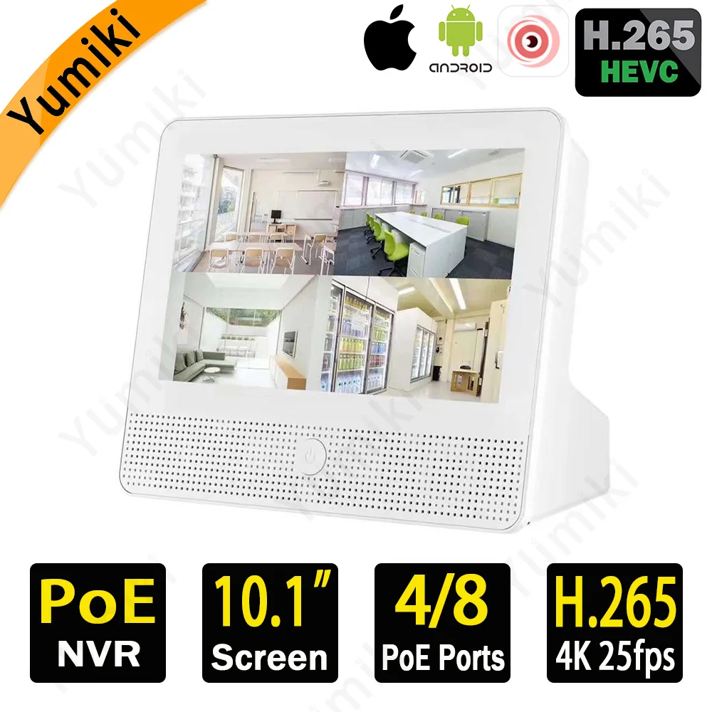 

10.1inch Screen PoE NVR H.265 4ch/8ch*4K IP Camera Network Video Recorder Surveillance PoE NVR for 8MP/5MP IPC