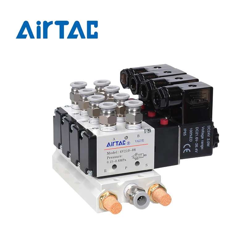 Imagem -03 - Airtac Original Dc12v 24v Ac220v da Combinação 4v21008 da Multi-maneira da Válvula Solenóide com Encaixes Válvulas Solenóides da Posição do Porto 2