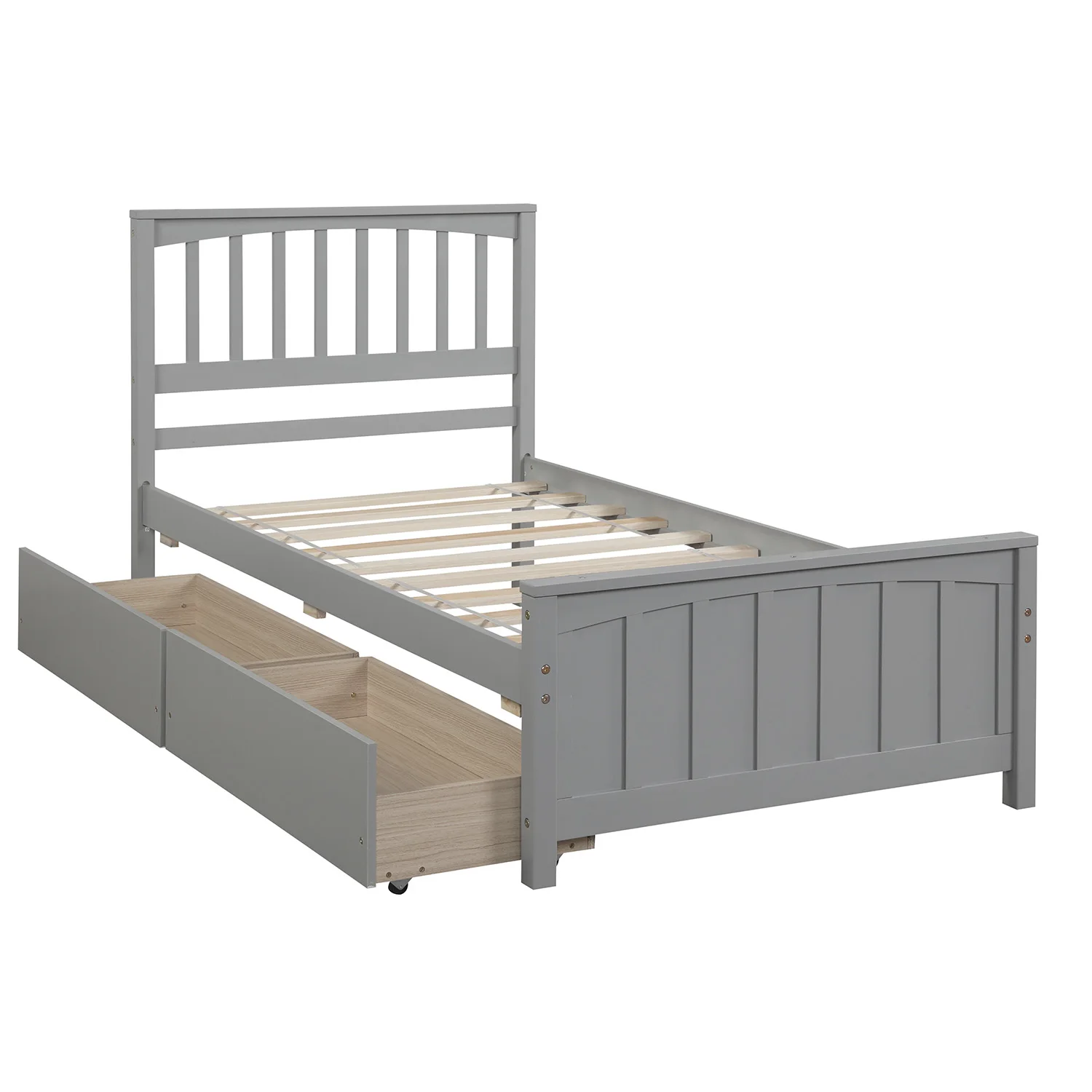 Gray Twin Platform Bed with Two Drawers, Storage Solution  79.50x42x41.40 in.