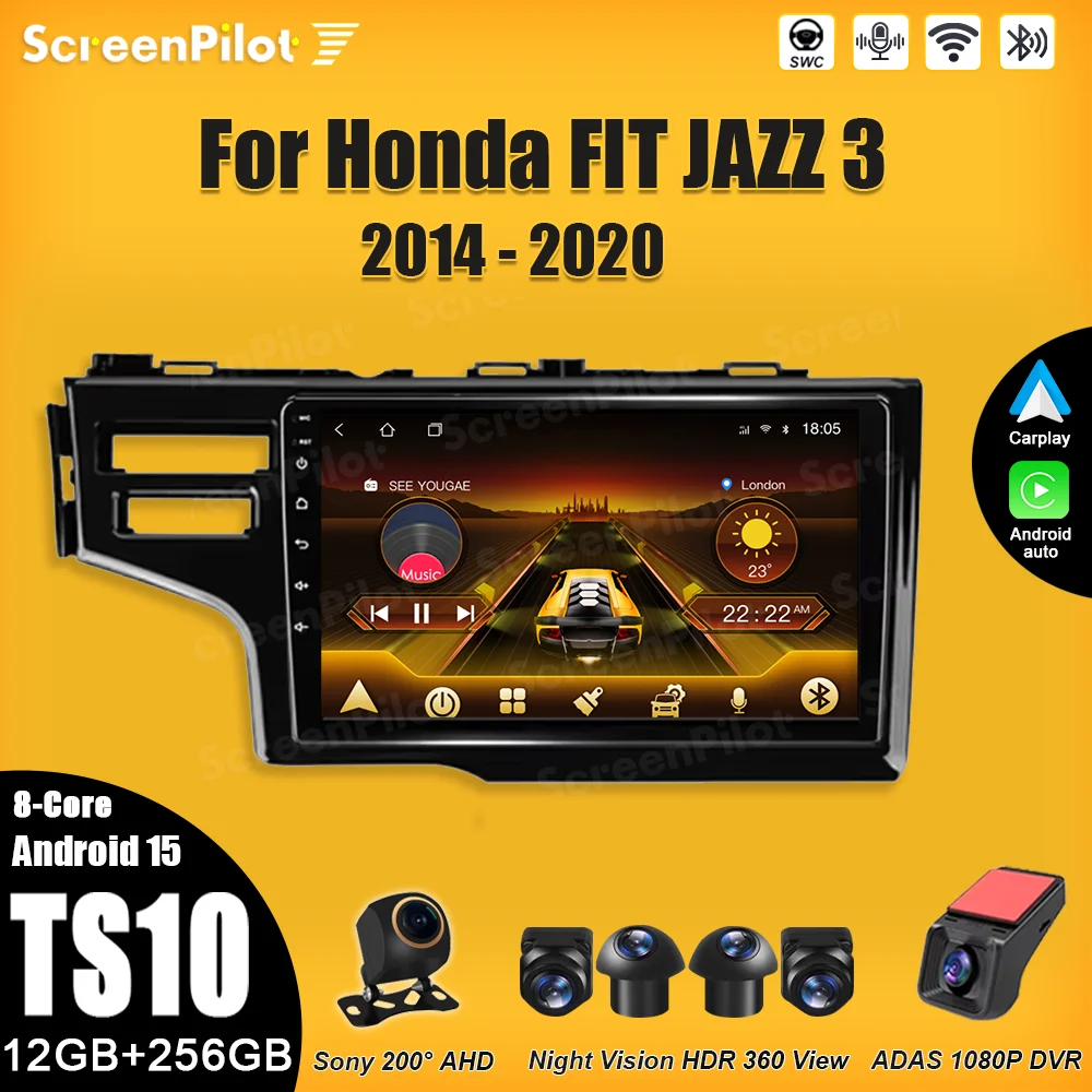 

Android 16 For Honda FIT JAZZ 3 2014 - 2020 Multimedia Video Player GPS Navigation Wireless Android Auto Touch Screen Wifi RDS