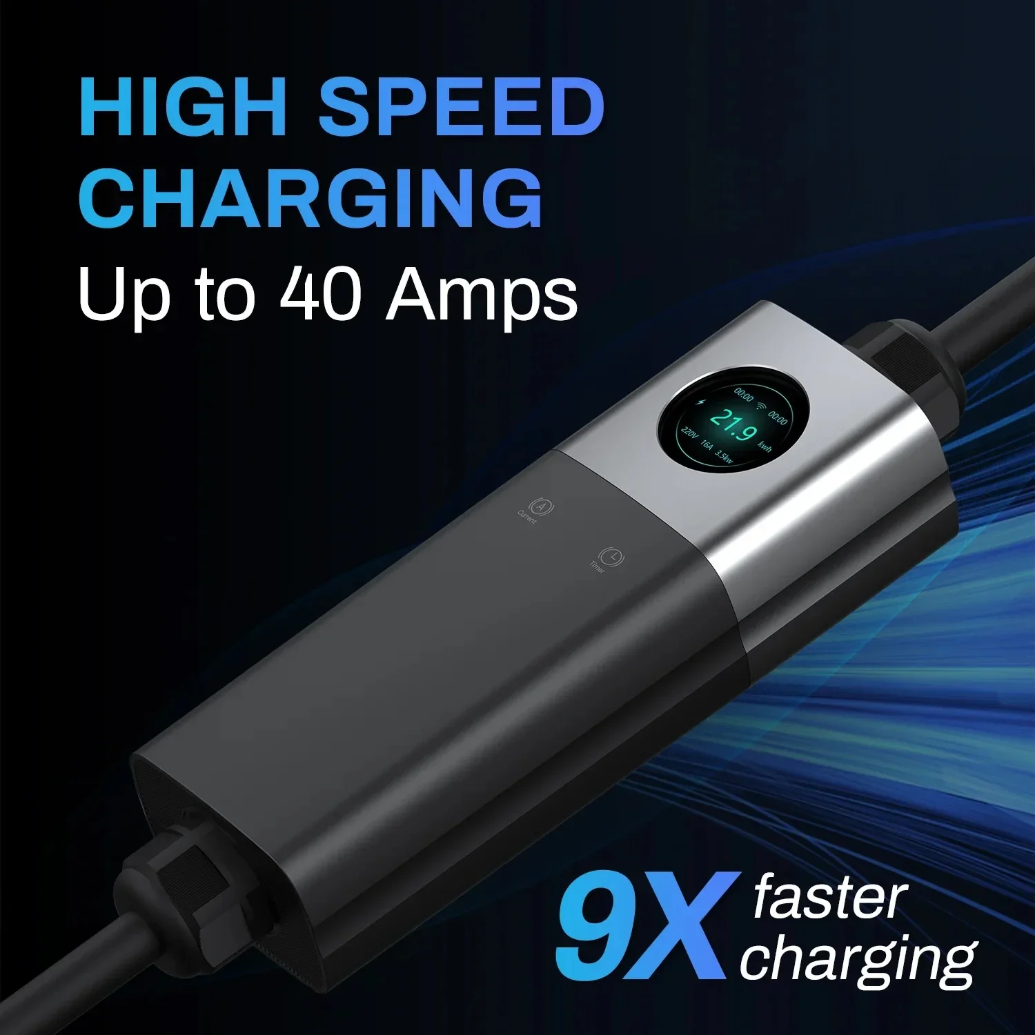 QIAO Tragbares EV-Ladegerät für zu Hause, 16 A, 32 A, 3,5 kW, 7,3 kW, 22 kW, 3-Phasen-Typ, 1 Typ 2 Auto-Schnellladestecker zum Stecker-Ladegerät für