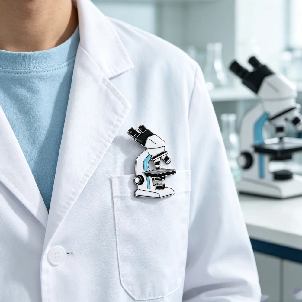 Harong Lab Microscope Enamel Brooch Pin Science Biology Lapel Badge Clothes Backpack Decor Biologist's Jewelry Gift